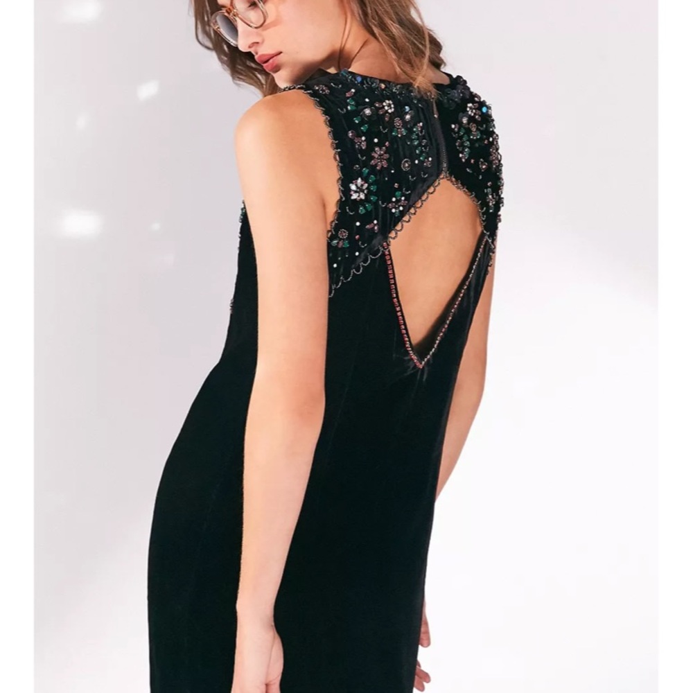 Ecote Black Velvet Embellished Mini Shift Dress, Urban Outfitters, size small